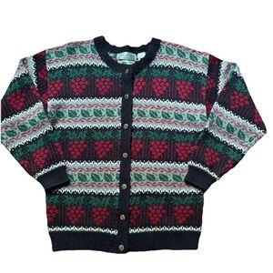 Vintage 90s Hand Knit Geometric Boxy Cardigan Sweater S Hong‎ Kong Granny Core